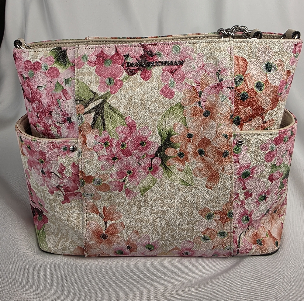 ๐ธ Dana Buchman Floral Pink & Cream Chain Tote ๐ท Dainty Feminine Aesthetic ๐ธ - Picture 5 of 16